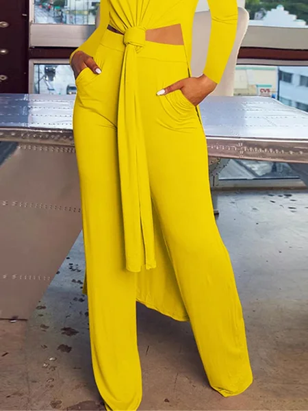 

Casual Plain Wide Leg Pants Fashion Pants, Yellow, Pants