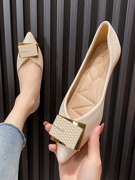 

Urban Pu Plain Shallow Shoes, Apricot, Flats