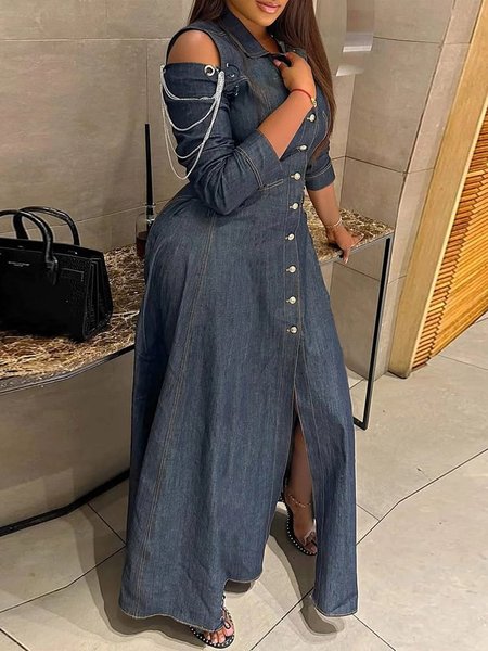 

Urban Plain Distressing Chain Maxi Dress, Navyblue, Maxi Dresses