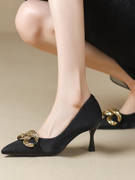 

Plain Spool Heel Pu Flat, Black, Heels