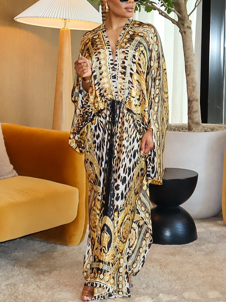 

Urban Animal Print V Neck Maxi Dress, As picture, Maxi Dresses