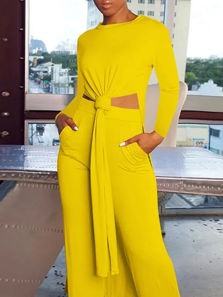 

Casual Plain Knot Front T-shirt, Yellow, Tees