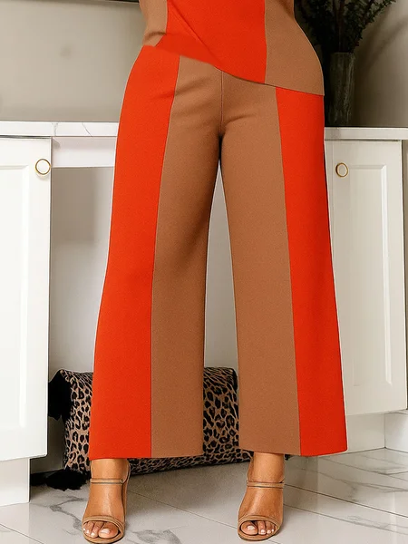 

Urban Color Block Printing Wide Leg Pants, As picture, Pants