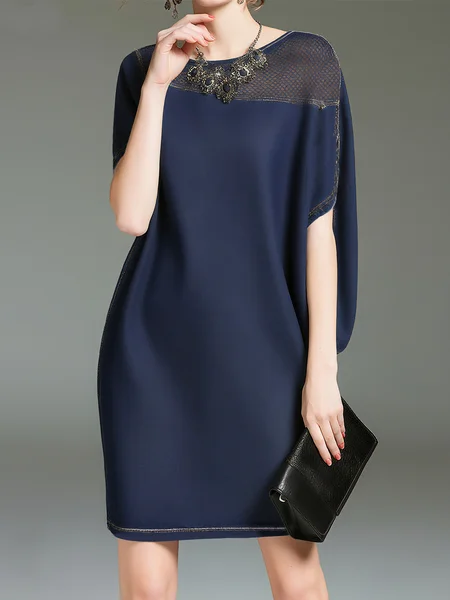 

Urban Plain Mesh Knee Length Faux Denim Dress, Blue, Midi Dresses