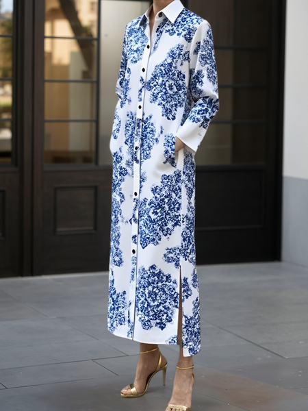

STYLE WE x CHILLINEN | Urban Printing Maxi Shirt Dress, As picture, Maxi Dresses