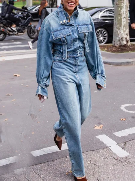 

Pockets Casual Denim Jumpsuit, Blue, Jumpsuits