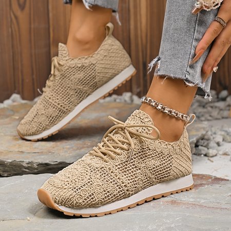 

Vintage Plain Lace-Up Flat Heel Outdoor Sneakers, Beige, Women shoes