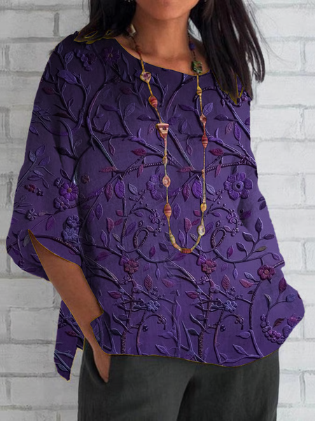 

Women Floral Half Sleeve Tee T-shirt Crew Neck Casual Summer Top, Purple, T-Shirts