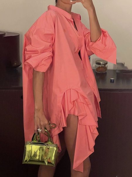 

Urban Plain Irregular Craftsmanship Shirt Collar Shirt, As picture, Blouses and Shirts