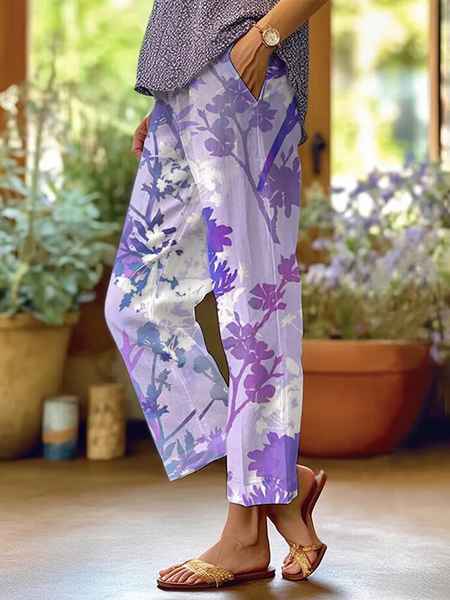 

Women Floral Long Pants Casual Spring/Fall Trousers, Purple, Pants