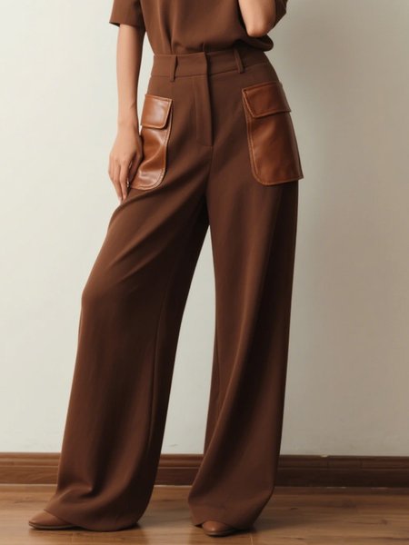 

Urban Plain Wide Leg Pants, Brown, Pants
