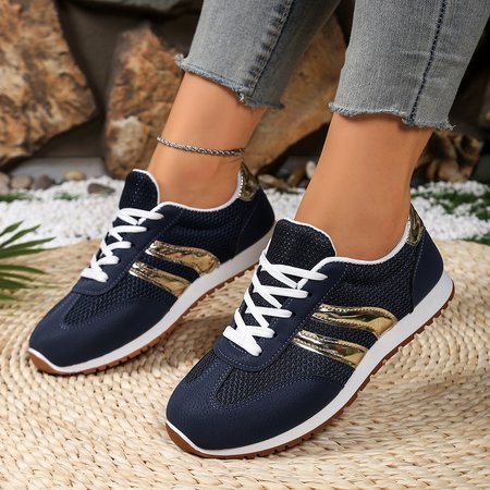 

Vintage Color Block Lace-Up Flat Heel Outdoor Sneakers, Blue, Women shoes