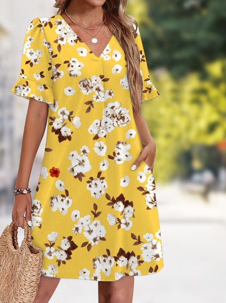

Women Floral Summer Dress V Neck Short Sleeve Fit & Flare Dress A-Line Dress, As picture, Dresses