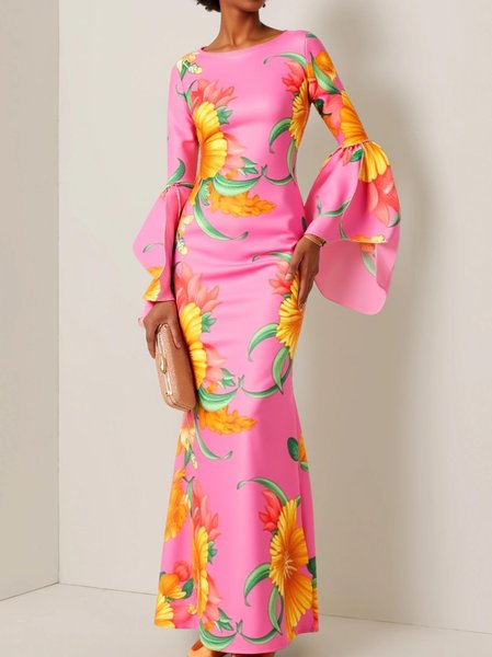 

Elegant Floral Maxi Dress, Pink, Maxi Dresses
