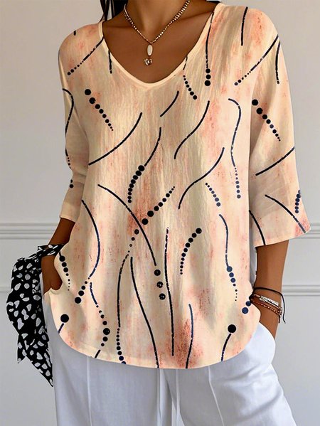 

Women Striped Three Quarter Sleeve Tee T-shirt V Neck Casual Spring/Fall Top, Yellow, T-Shirts