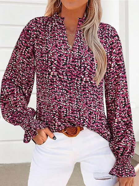 

Casual Floral V Neck Long Sleeve T-shirt, As picture, T-shirts
