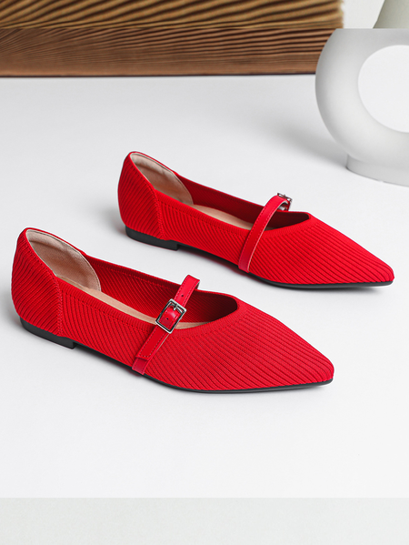 

Plain Fleece Shallow Shoes, Red, Flats