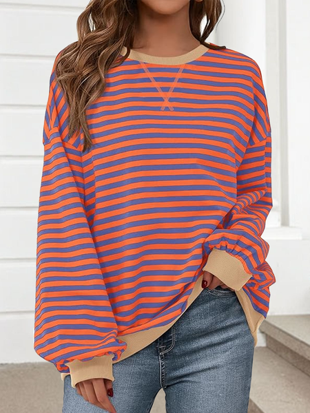 

Casual Crew Neck Striped Hoodie, Orange, Hoodies & Sweatshirts