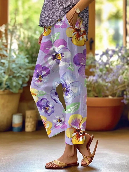 

Women Floral Long Pants Casual Spring/Fall Trousers, Purple, Pants