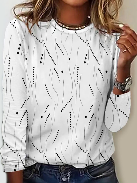 

Casual Striped Crew Neck Long Sleeve T-shirt, White, T-shirts