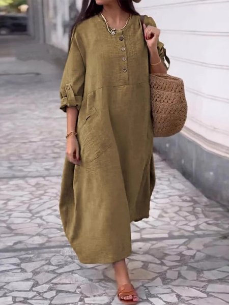 

Casual Plain Crew Neck Maxi Dress, Brown, Maxi Dresses