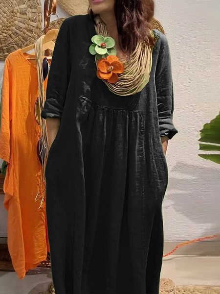 

Casual Plain V Neck Maxi Dress, Black, Maxi Dresses