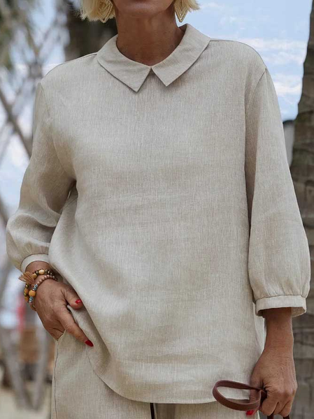 

Plain Linen Blend Loose Vintage Shirt, Camel, Blouses & Shirts