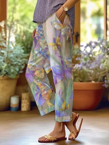 

Women Floral Long Pants Casual Spring/Fall Trousers, Purple, Pants