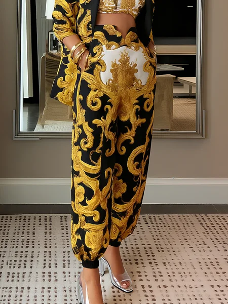

Urban Ethnic Printing Ankle Banded Pants, As picture, Pants