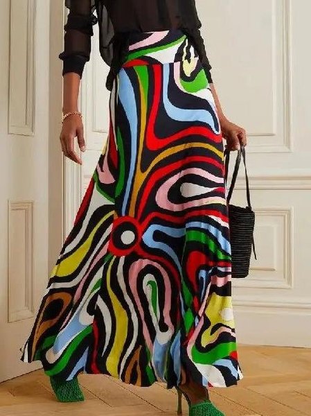 

Urban Abstract Graphic Maxi Skirt, As picture, Skirts