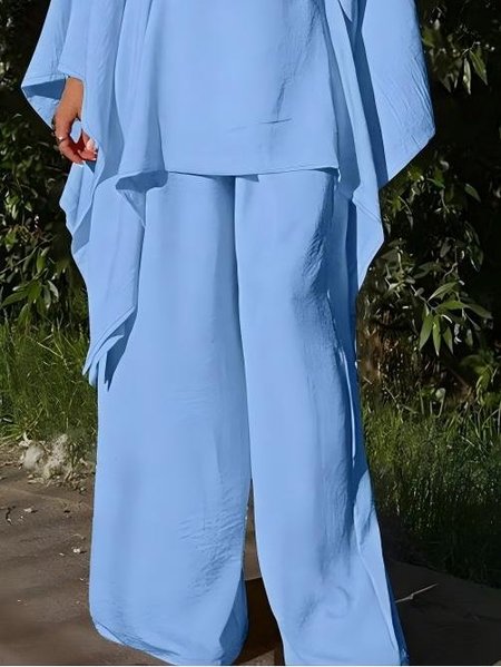 

Casual Plain Wide Leg Pants, Blue, Pants