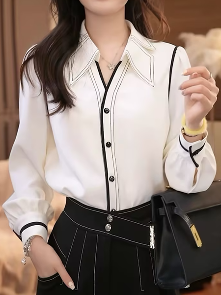 

Urban Color Block Shirt Collar Shirt, White, Blouses and Shirts