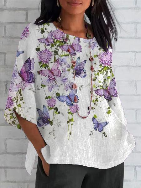 

Women Floral Half Sleeve Tee T-shirt Crew Neck Casual Summer Top, White, T-Shirts