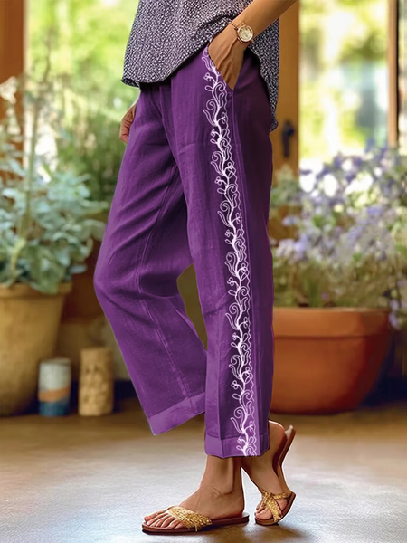 

Women Floral Long Pants Casual Spring/Fall Trousers, Purple, Pants