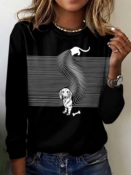 

Vintage Plaid Crew Neck Long Sleeve T-shirt, Black, T-shirts