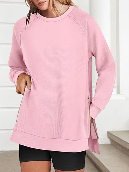 

Casual Crew Neck Plain Sweatshirt, Pink, Hoodies & Sweatshirts