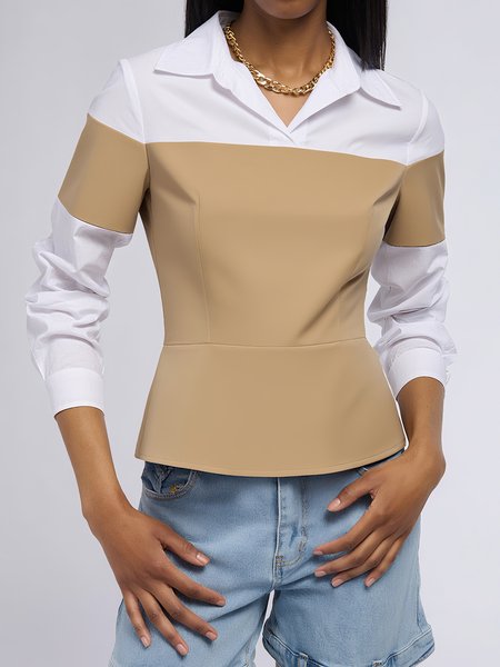 

Urban Color Block Split Joint Shirt Collar Shirt, Khaki, Blouses and Shirts