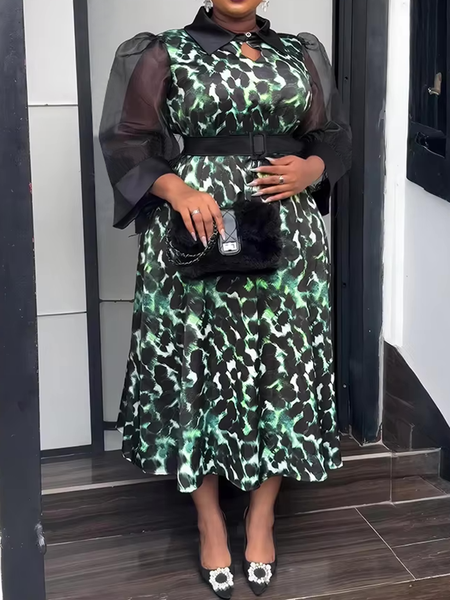 

Elegant Color Block Maxi Dress With Belt, Green, Maxi Dresses