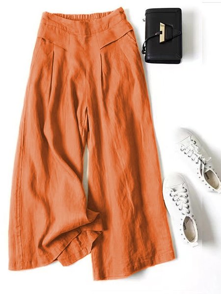 

Women' Elastic Waist H-Line Wide Leg Pants Daily Going Out Pants Yellow Casual Split Joint Plain Spring/Fall Pants, Orange red, Pants