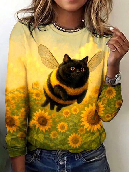 

Vintage Plaid Crew Neck Long Sleeve T-shirt, Yellow, T-shirts