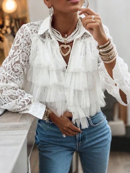 

Elegant Plain Peplum Shirt Collar Shirt, White, Blouses and Shirts