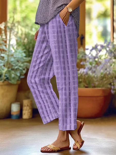 

Women Geometric Long Pants Casual Spring/Fall Trousers, Purple, Pants