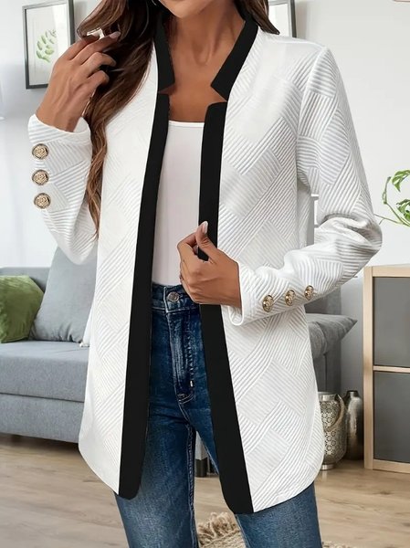 

Women Spring/Fall Outerwear Casual Color Block Long Sleeve Stand Collar Jacket, White, Coats
