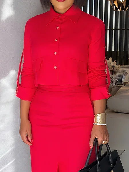 

Cotton Urban Plain Shirt Collar Shirt, Red, Blouses and Shirts