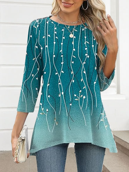 

Casual Striped Crew Neck Three Quarter Sleeve T-shirt, As picture, T-shirts