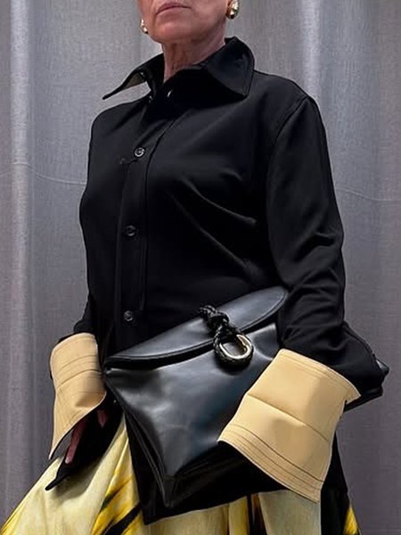 

Urban Color Block Split Joint Shirt Collar Shirt, Black, Blouses and Shirts