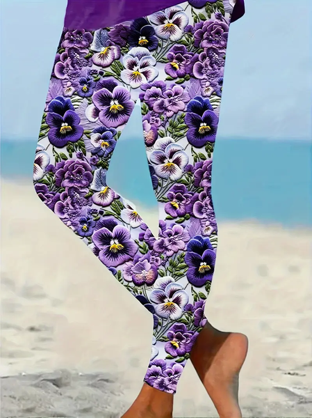 

Women Floral Casual All Season Printing Long Leggings, Purple, Leggings