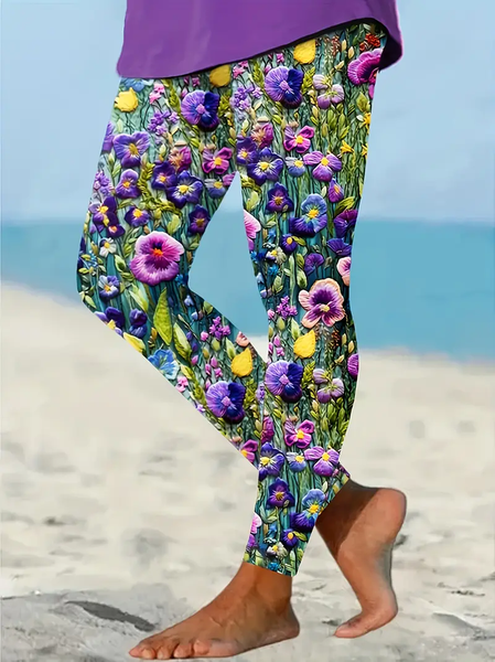 

Women Floral Casual All Season Printing Long Leggings, As picture, Leggings