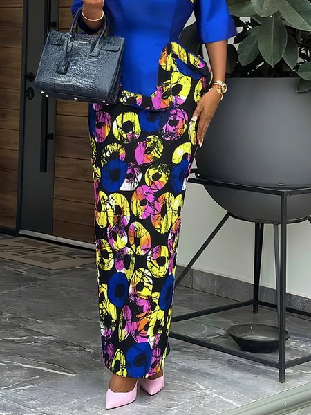 

Elegant Printing Abstract Polka Dots Maxi Skirt, As picture, Skirts
