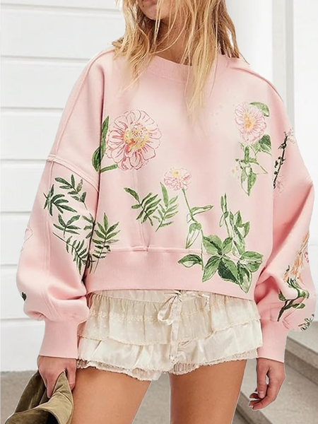 

Casual Crew Neck Floral Sweatshirt, Pink, Hoodies & Sweatshirts